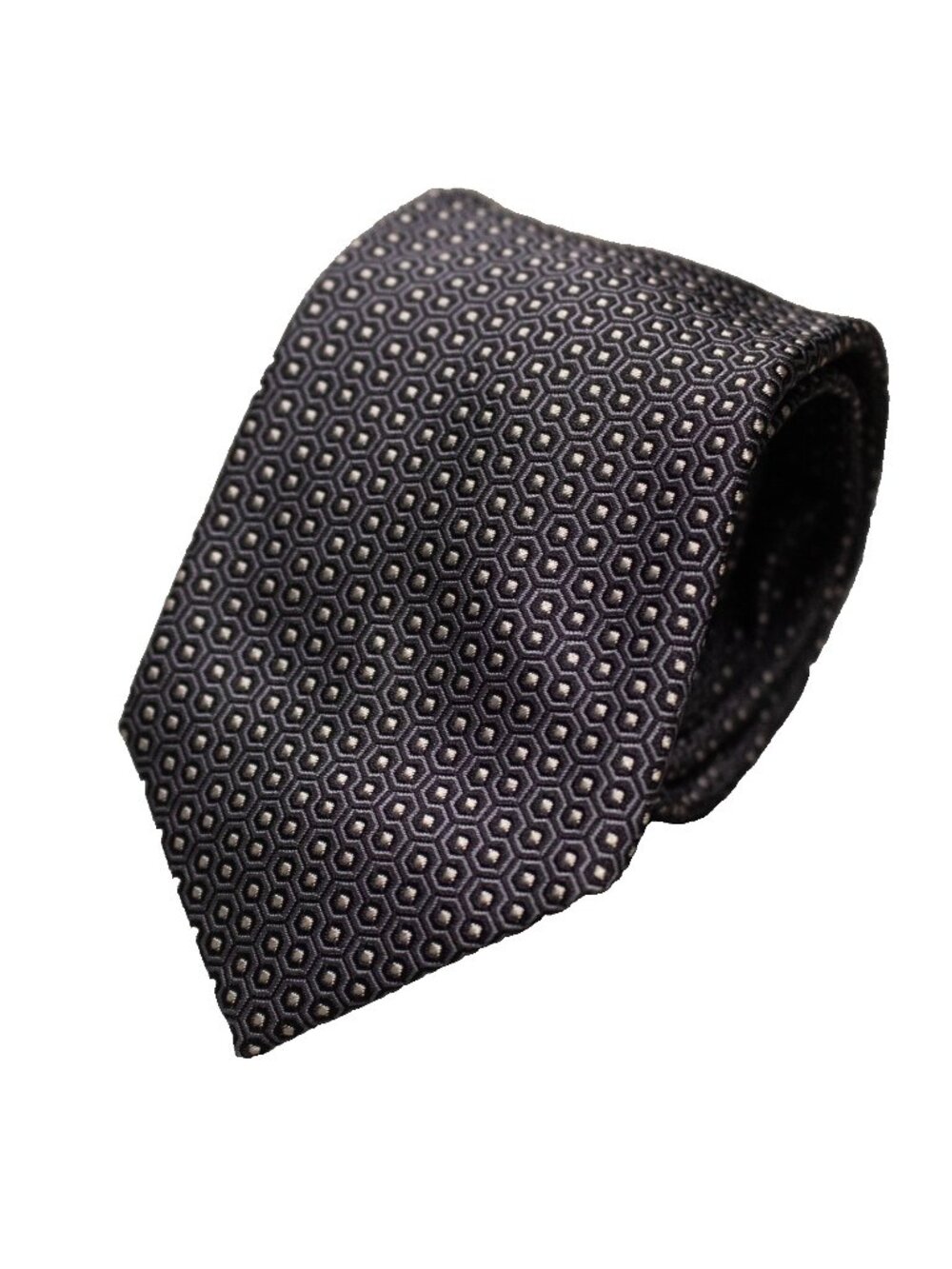 NWT Holt Renfrew Tie 100% Silk Made in Italy Woven Geometric Grey 3"